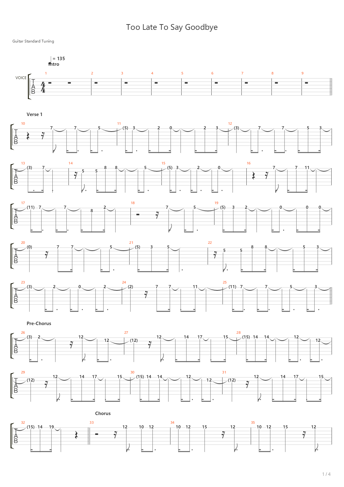 Too Late To Say Goodbye吉他谱