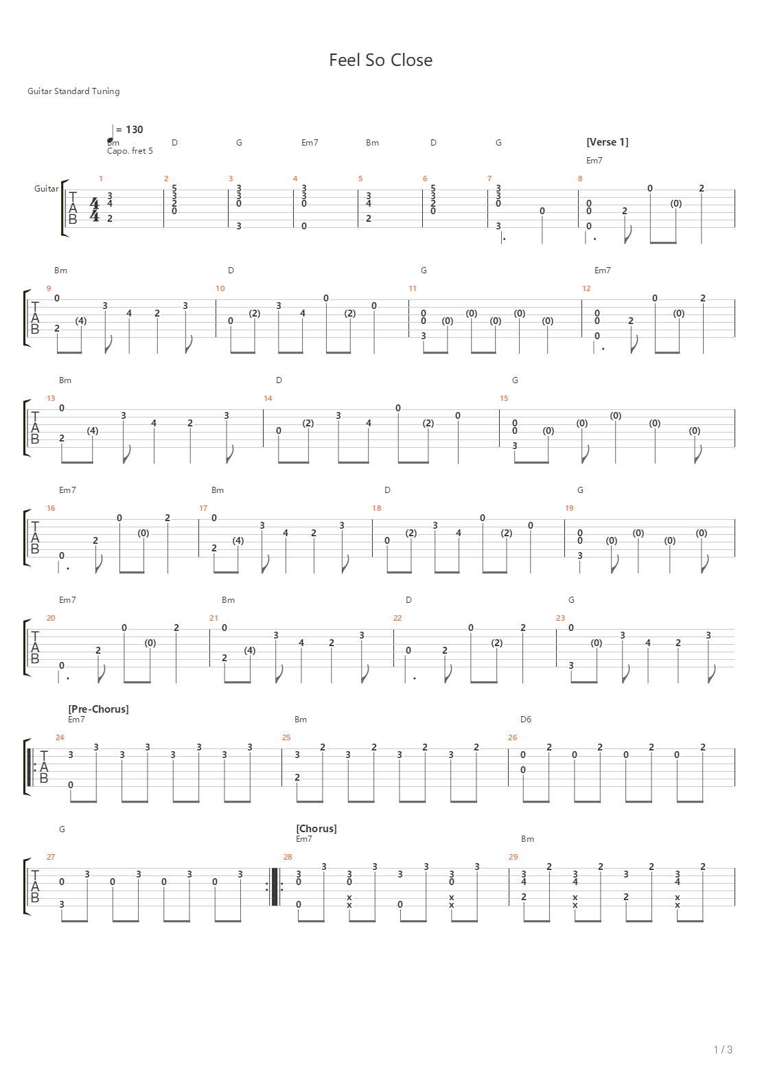 Feel So Close吉他谱