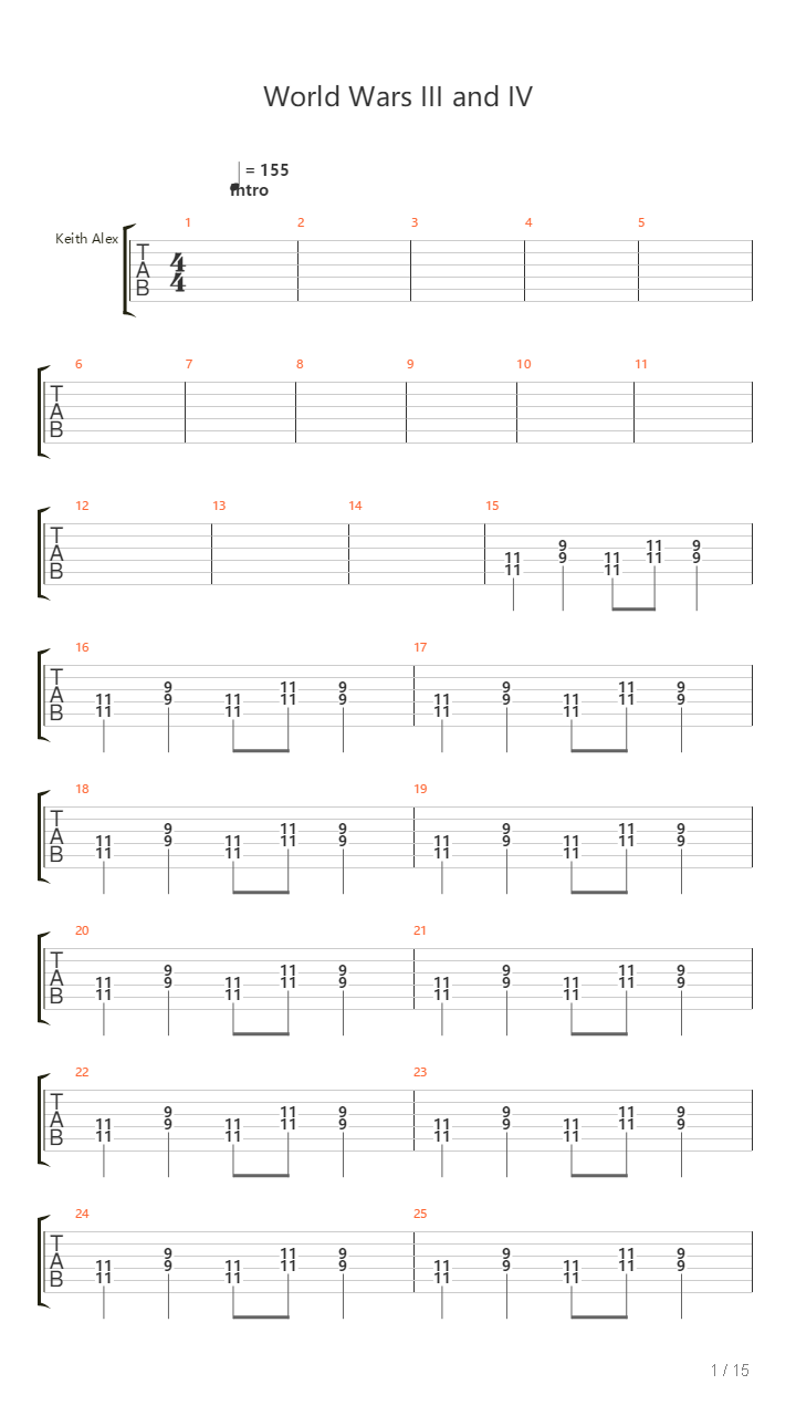 World Wars Iii  Iv吉他谱