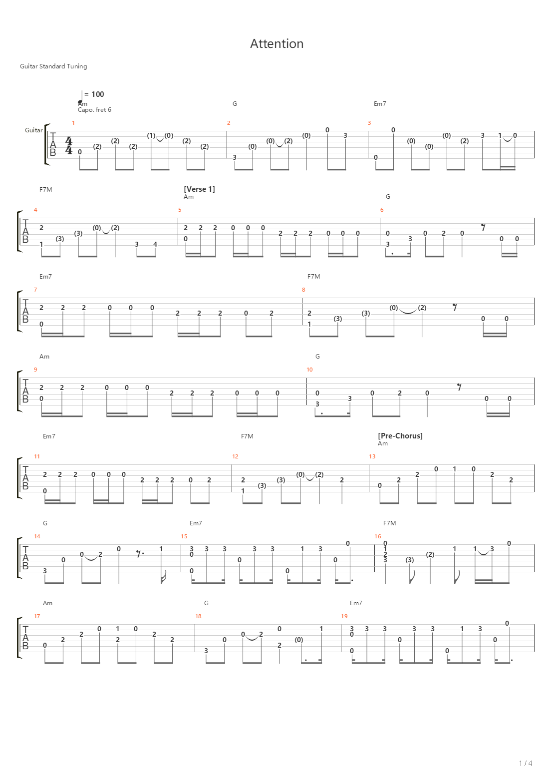 Attention吉他谱