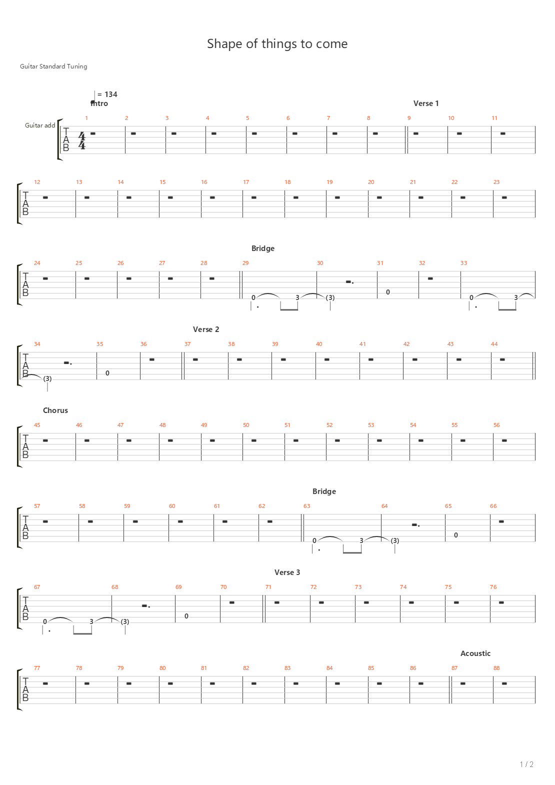 Shape Of Things To Come吉他谱