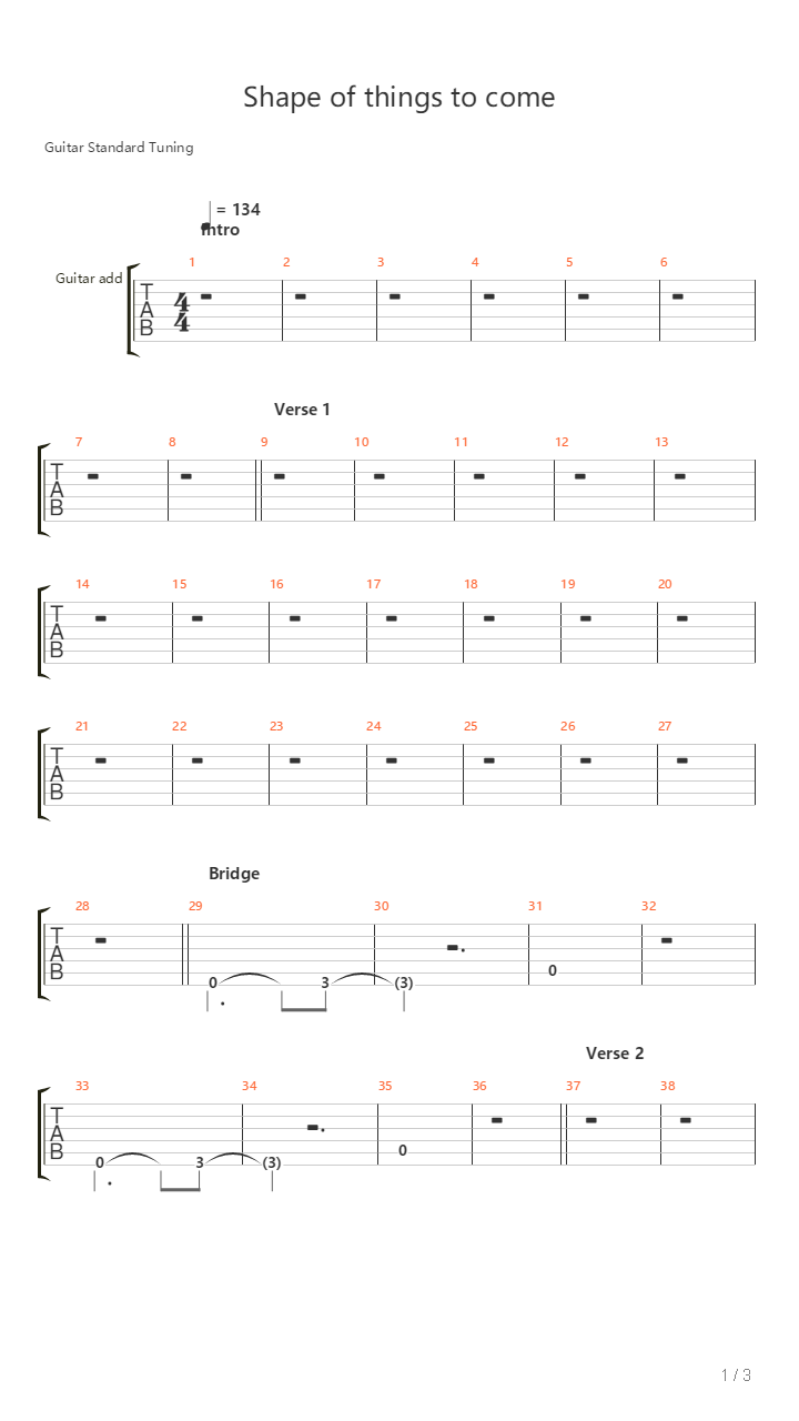 Shape Of Things To Come吉他谱