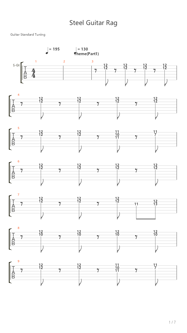 Steel Guitar Rag吉他谱