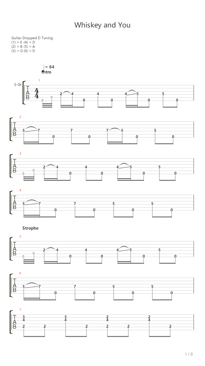 Whiskey And You吉他谱
