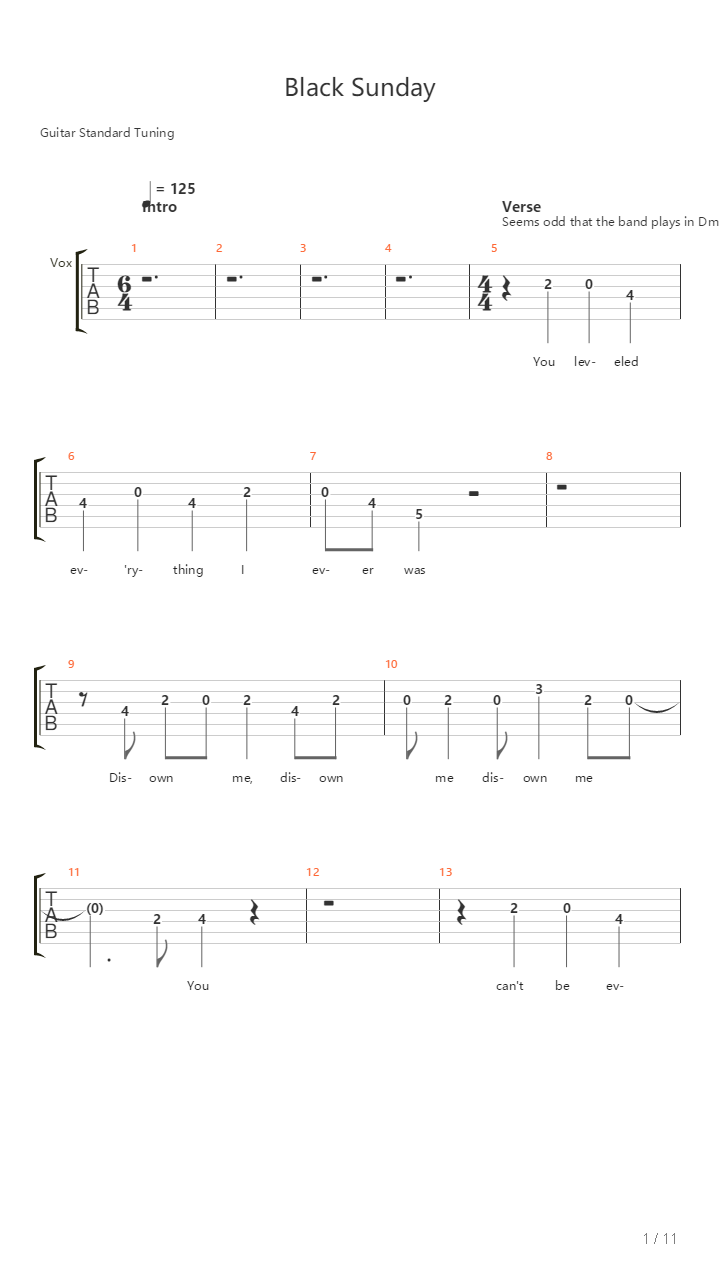 Black Sunday吉他谱