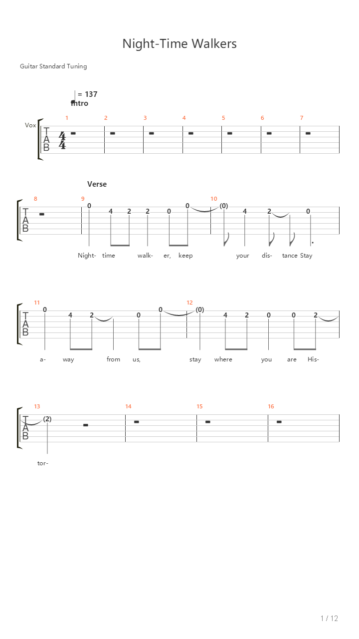 Night-Time Walkers吉他谱
