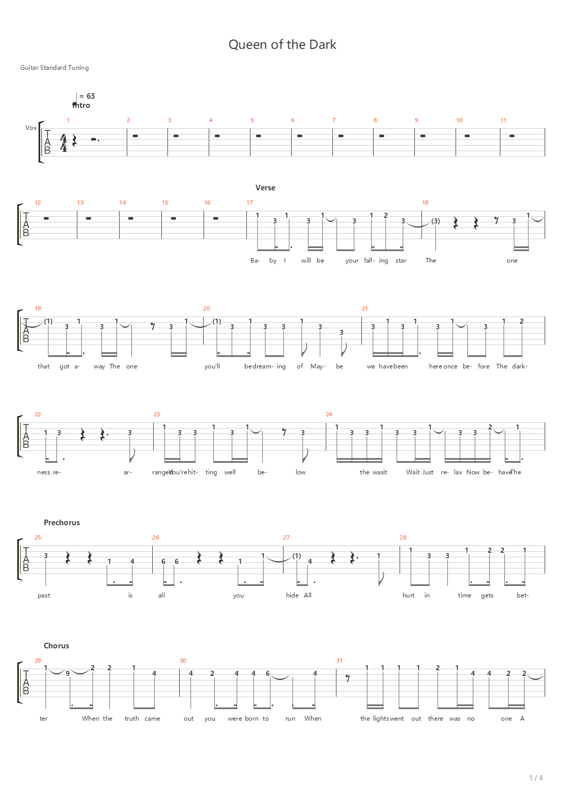 Queen Of The Dark吉他谱