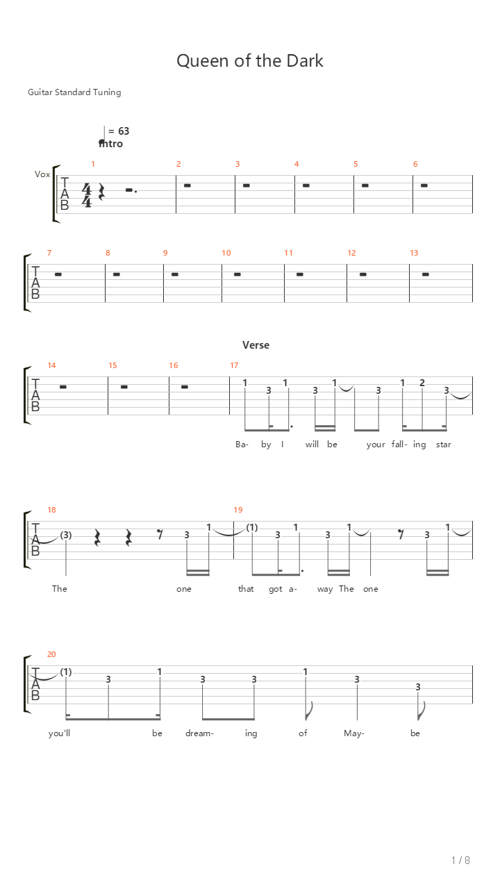 Queen Of The Dark吉他谱