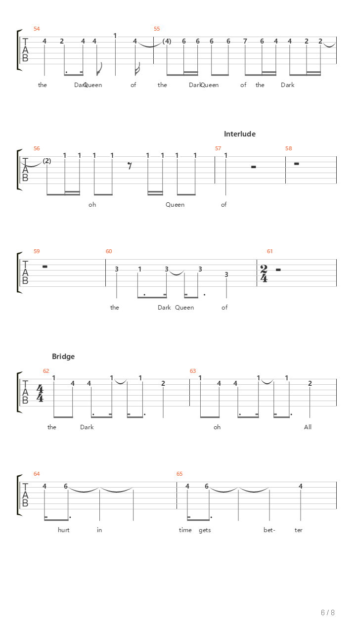 Queen Of The Dark吉他谱