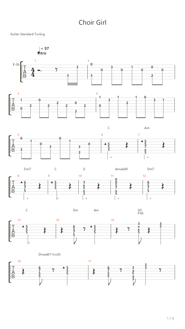 Choir Girl吉他谱