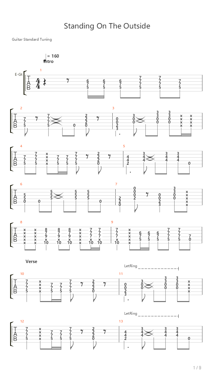 Standing On The Outside吉他谱