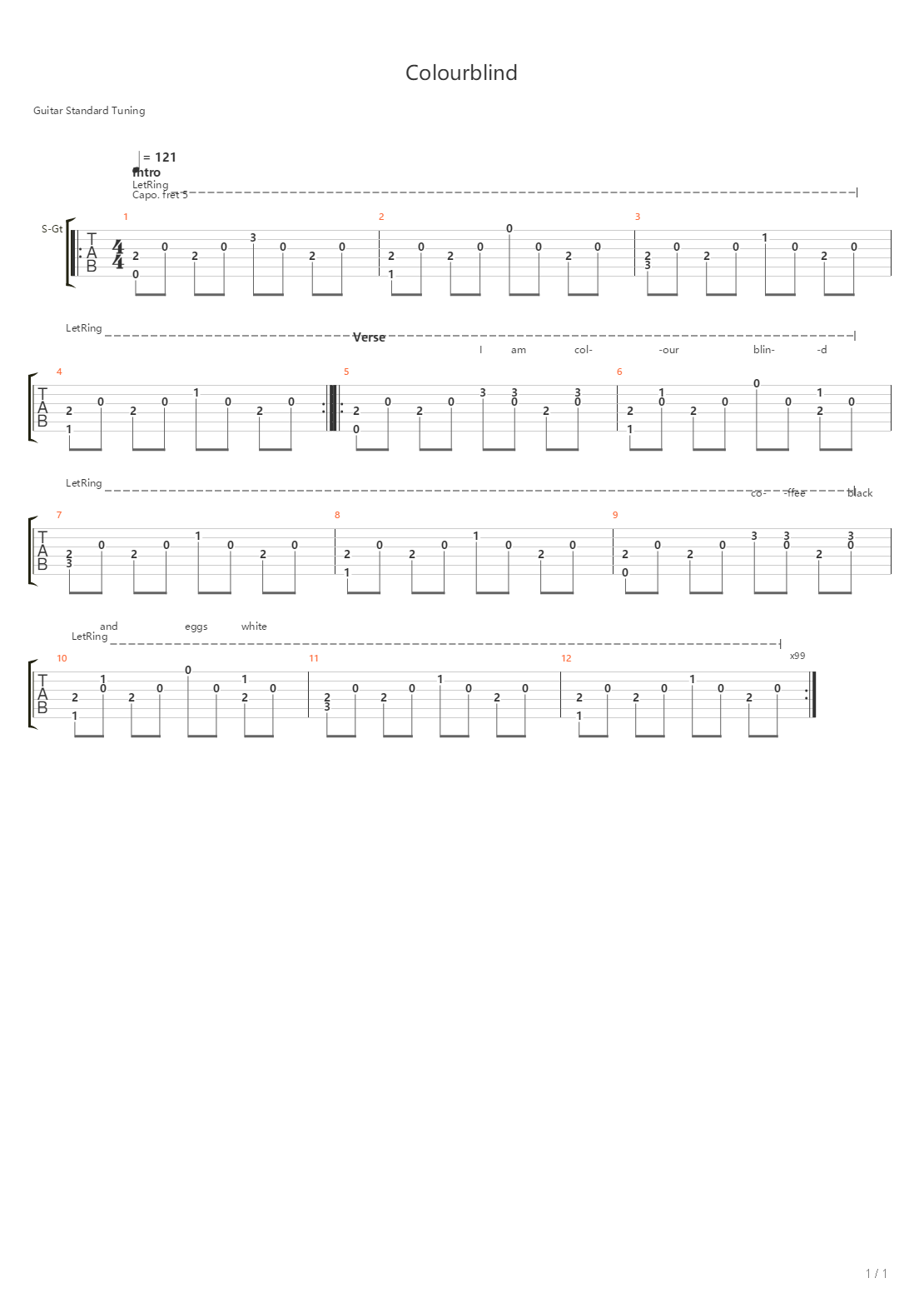 Colourblind吉他谱