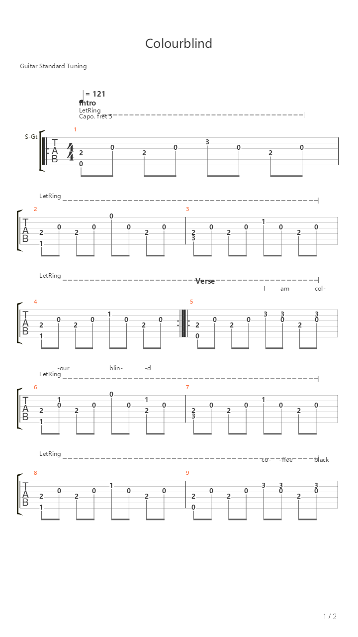 Colourblind吉他谱