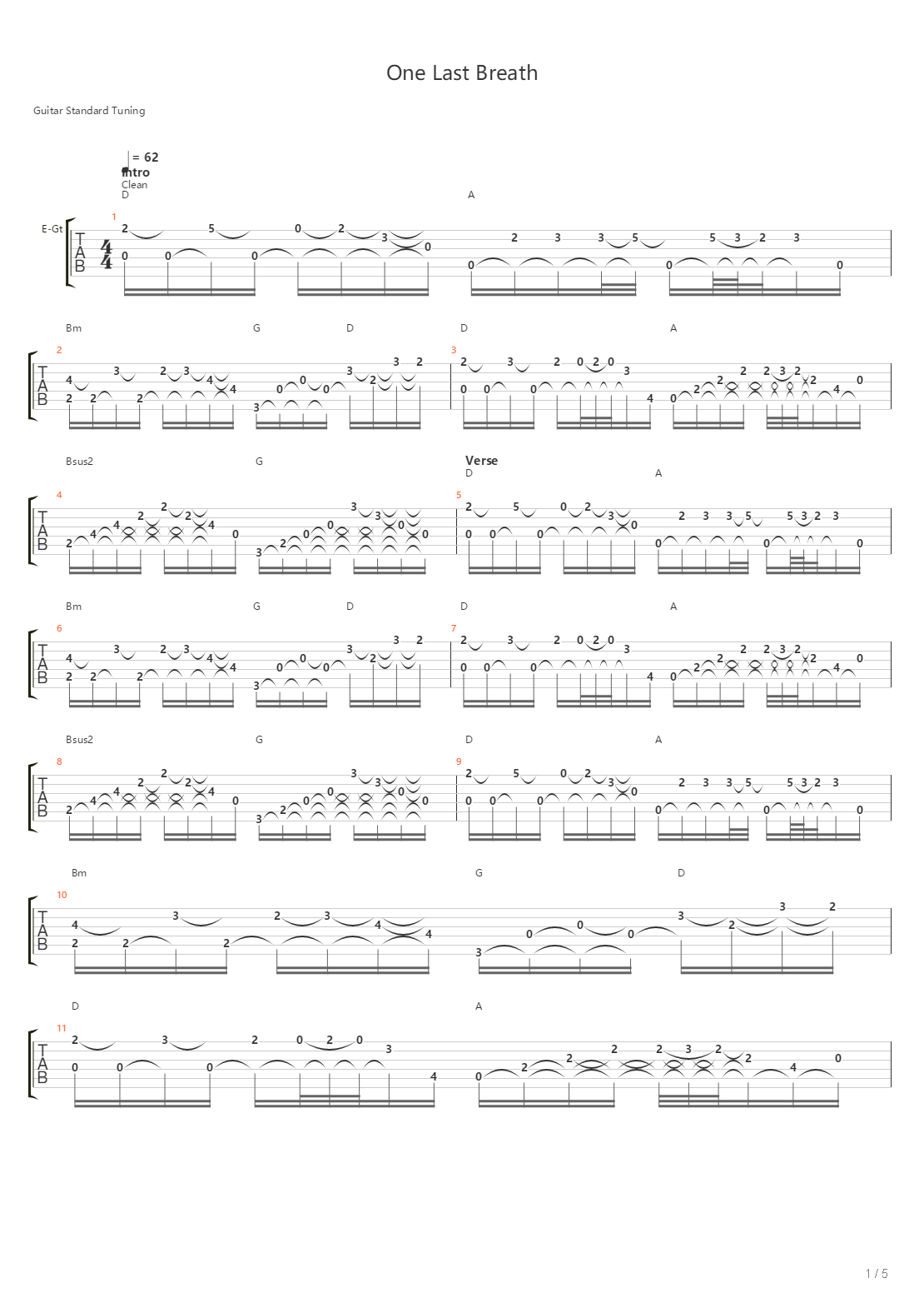 One Last Breath吉他谱