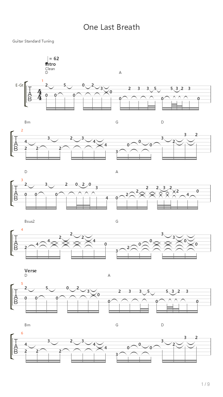 One Last Breath吉他谱