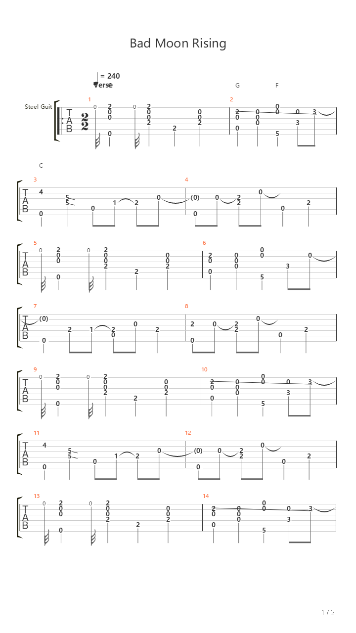 Bad Moon Rising吉他谱