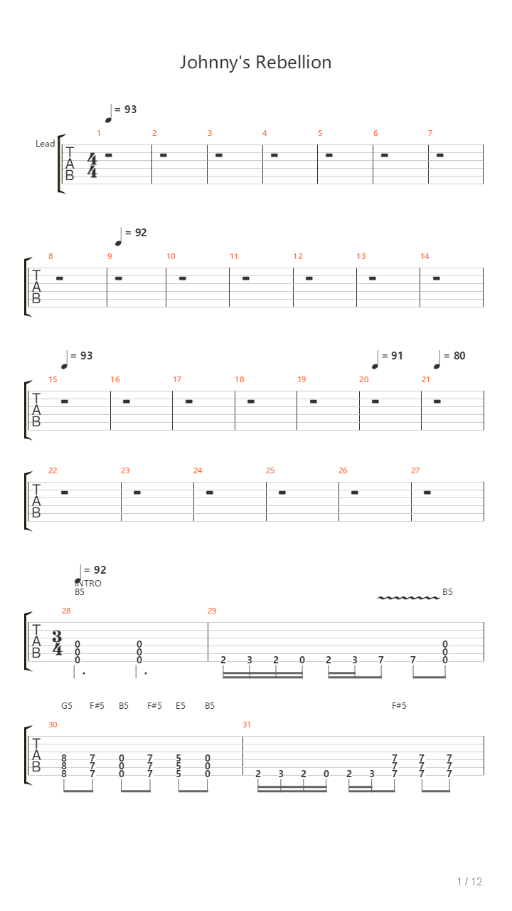 Johnnys Rebellion吉他谱