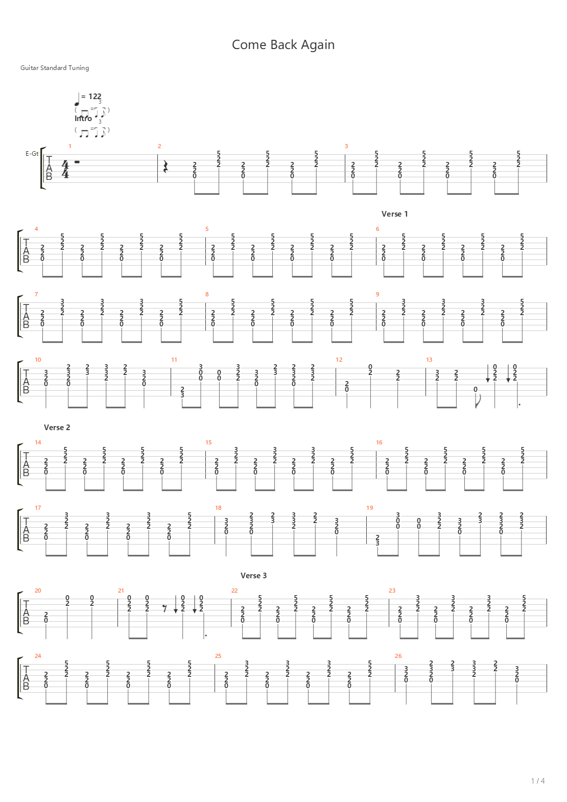 Come Back Again吉他谱
