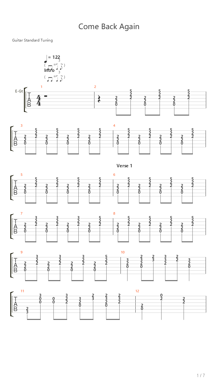 Come Back Again吉他谱