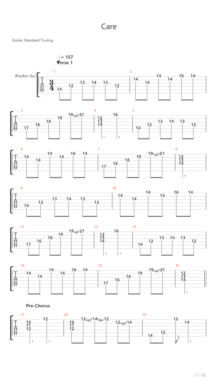 Care吉他谱