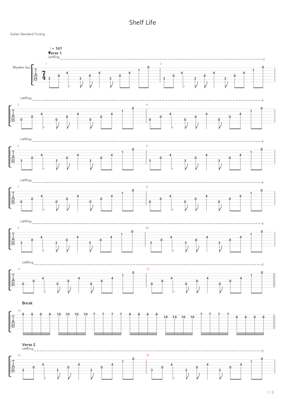 Shelf Life吉他谱