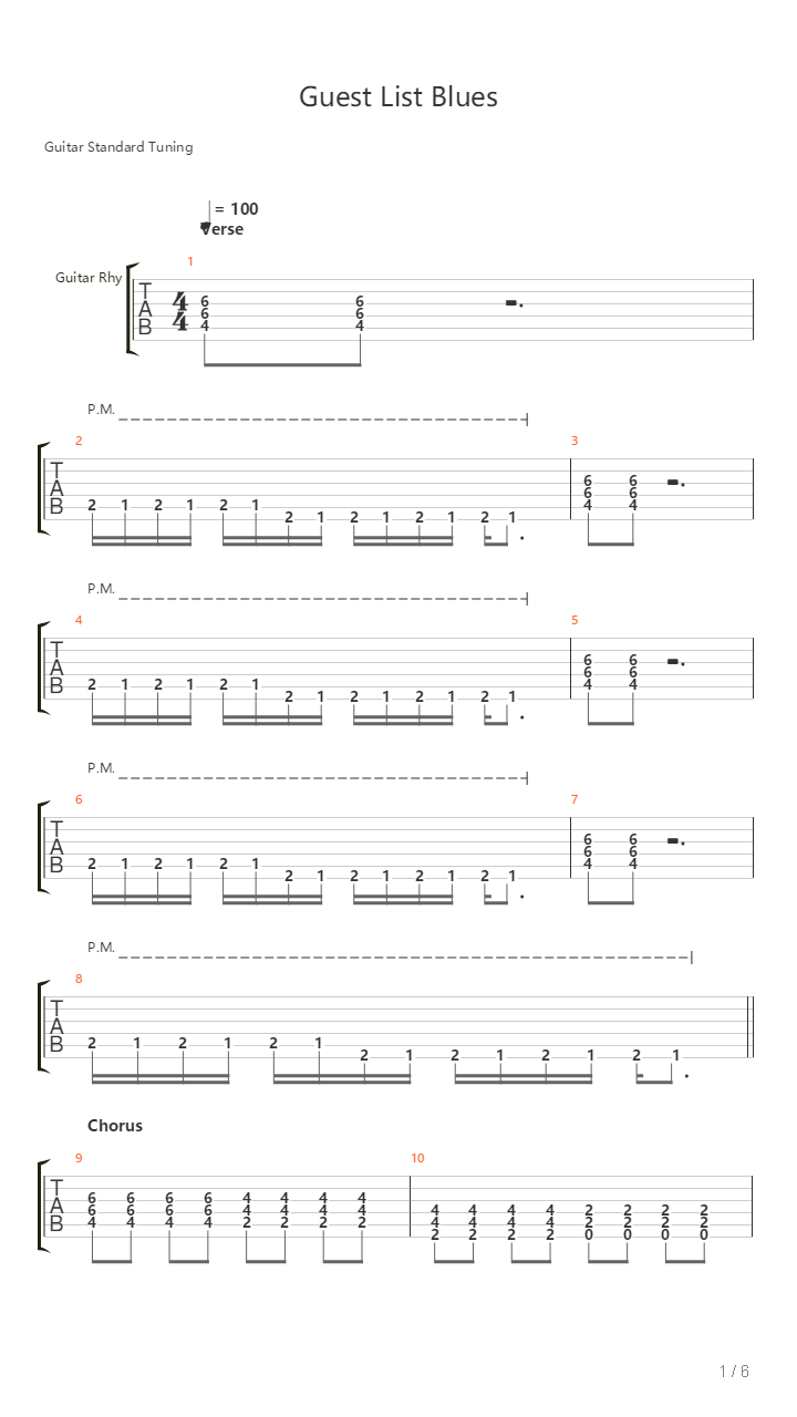Guest List Blues吉他谱