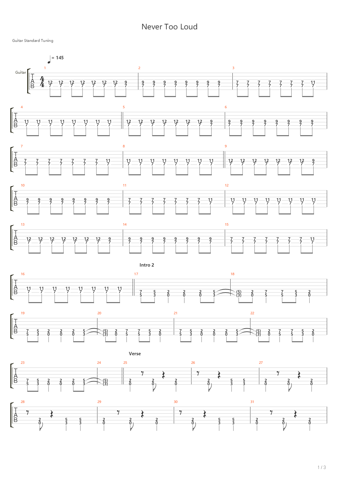 Never Too Loud吉他谱
