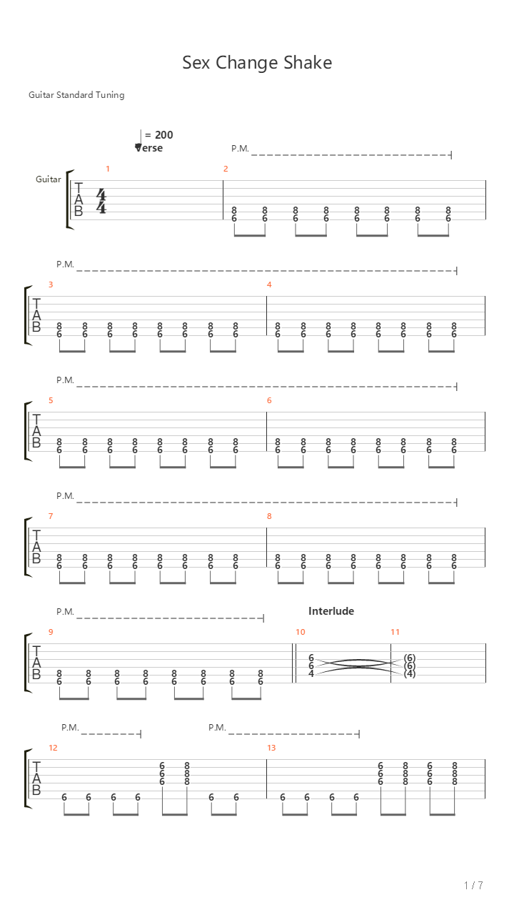 Sex Change Shake吉他谱