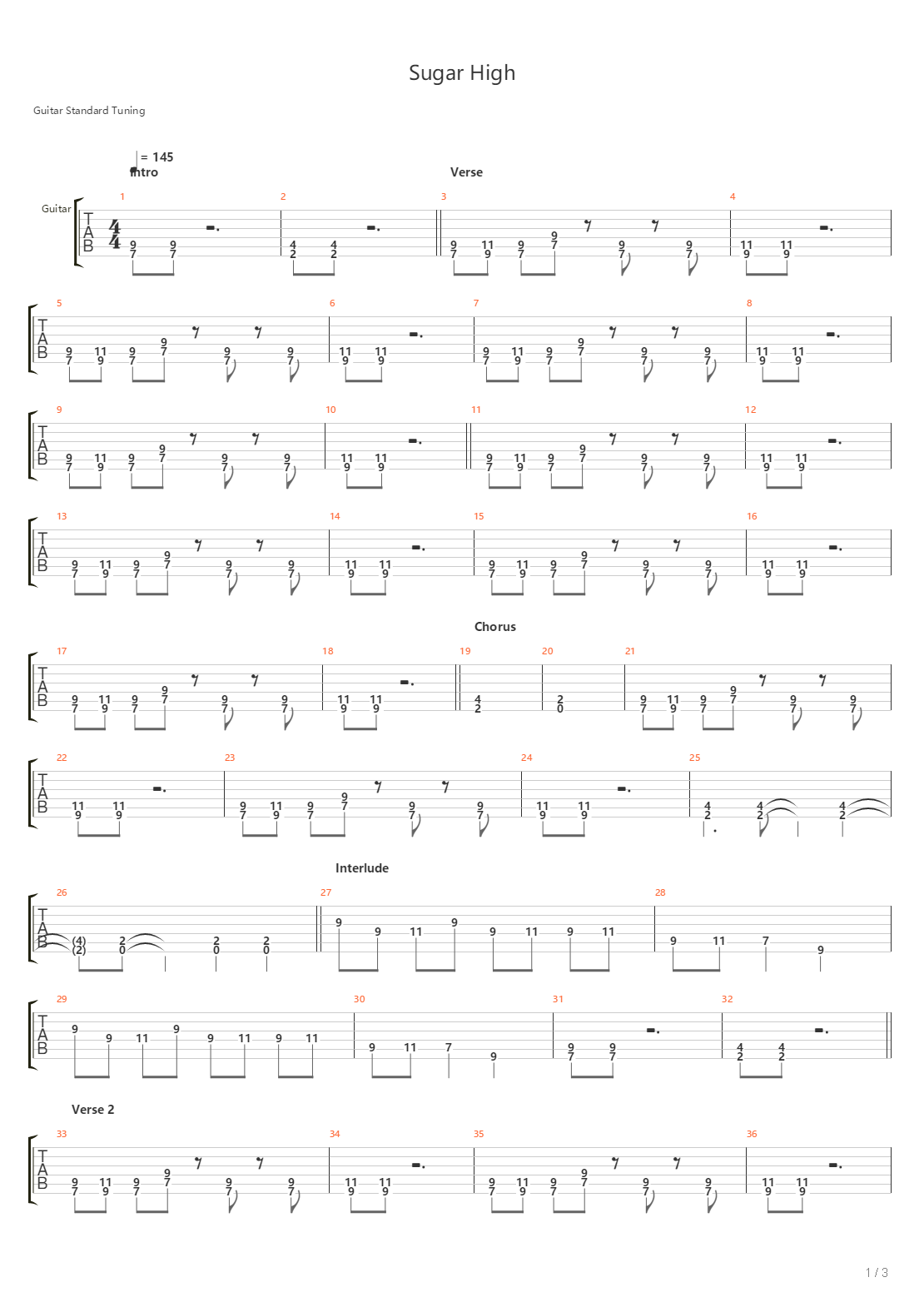 Sugar High吉他谱