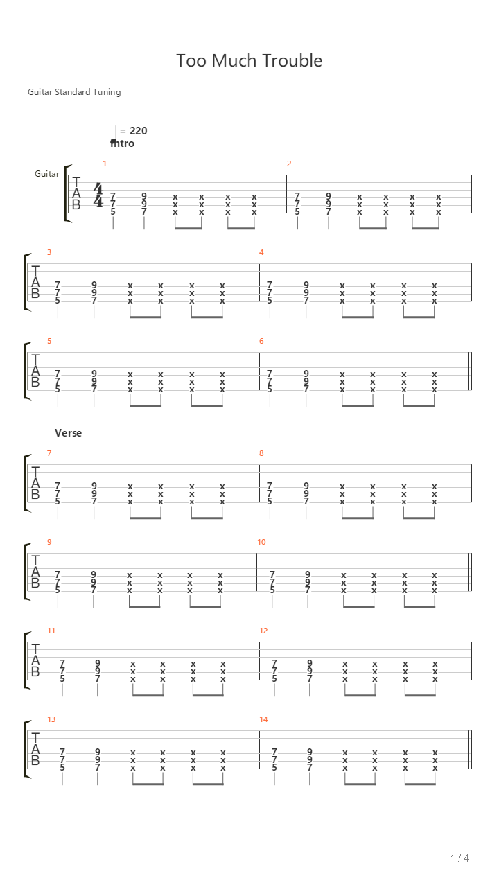 Too Much Trouble吉他谱