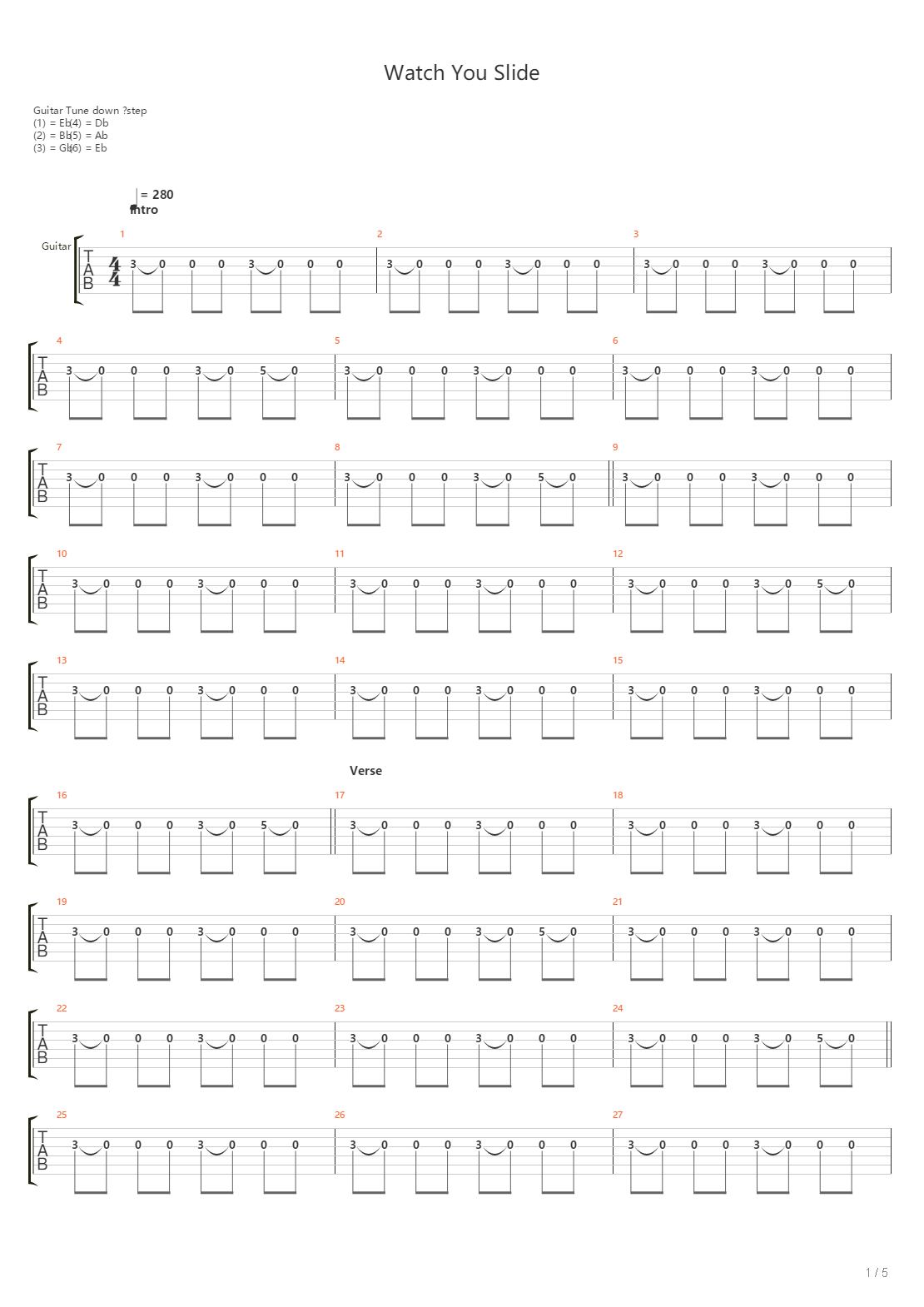 Watch You Slide吉他谱
