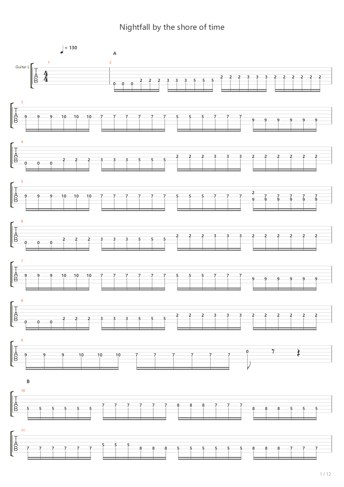 Nightfall By The Shore Of Time吉他谱