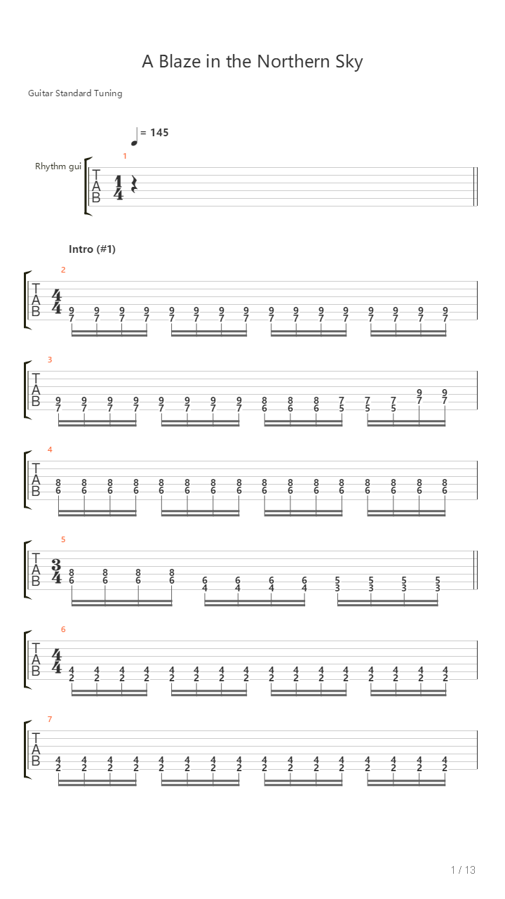 A Blaze In The Northern Sky吉他谱