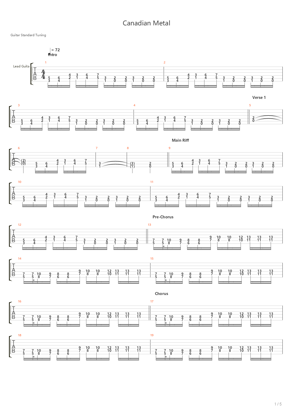 Canadian Metal吉他谱