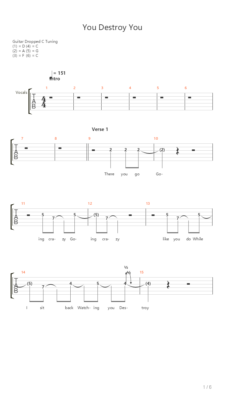 You Destroy You吉他谱