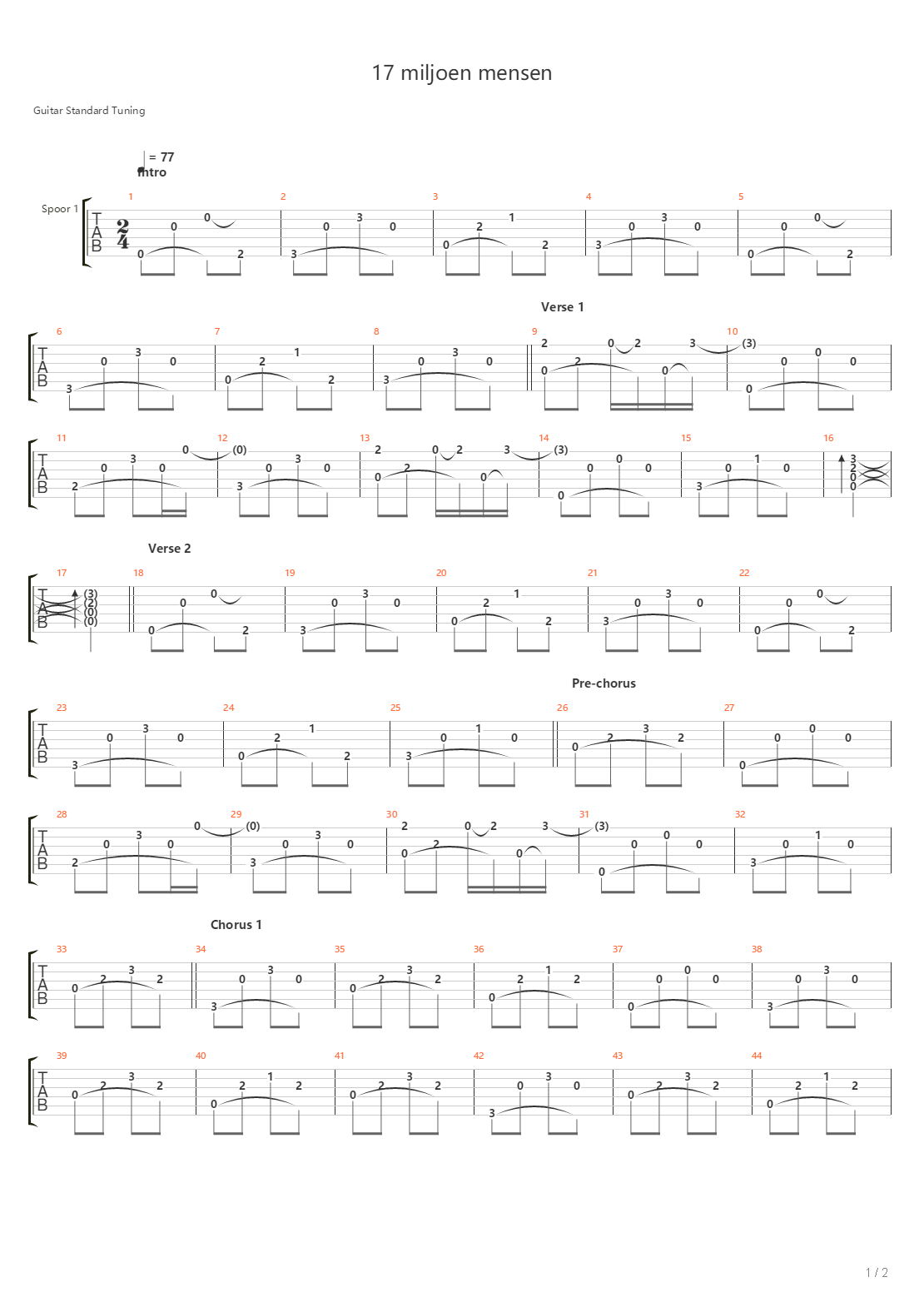 17 Miljoen Mensen吉他谱