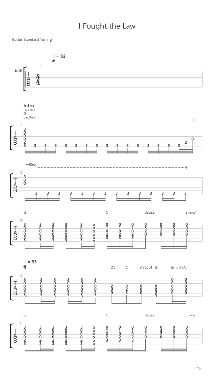 I Fought The Law吉他谱