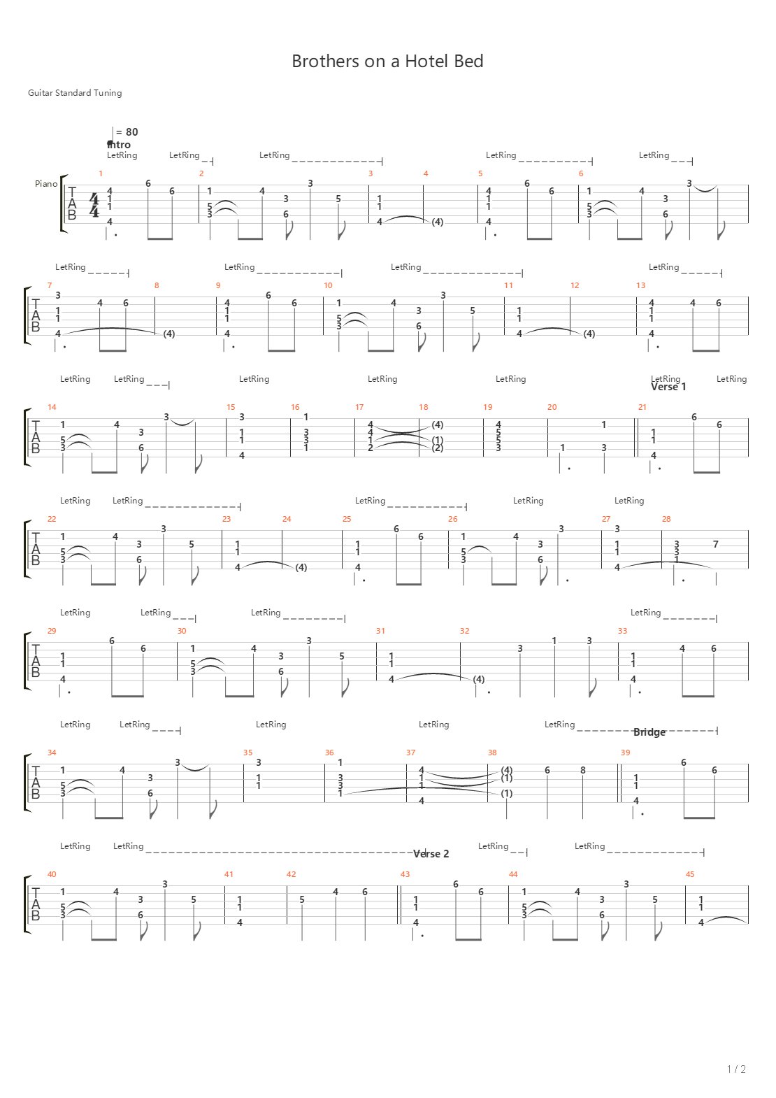 Brothers On A Hotel Bed吉他谱