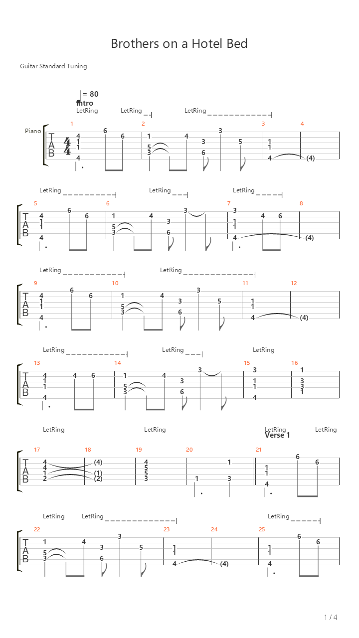 Brothers On A Hotel Bed吉他谱