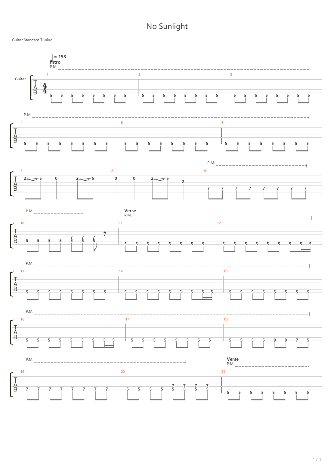 No Sunlight吉他谱