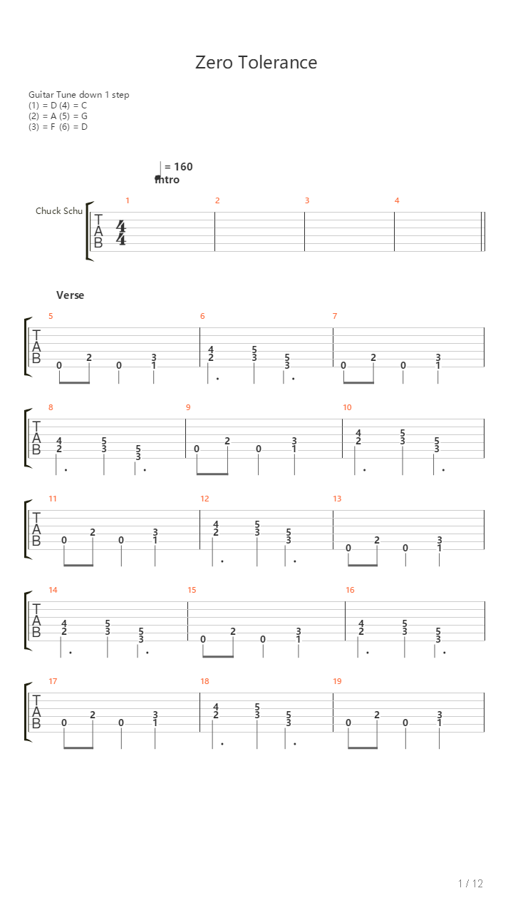 Zero Tolerance吉他谱