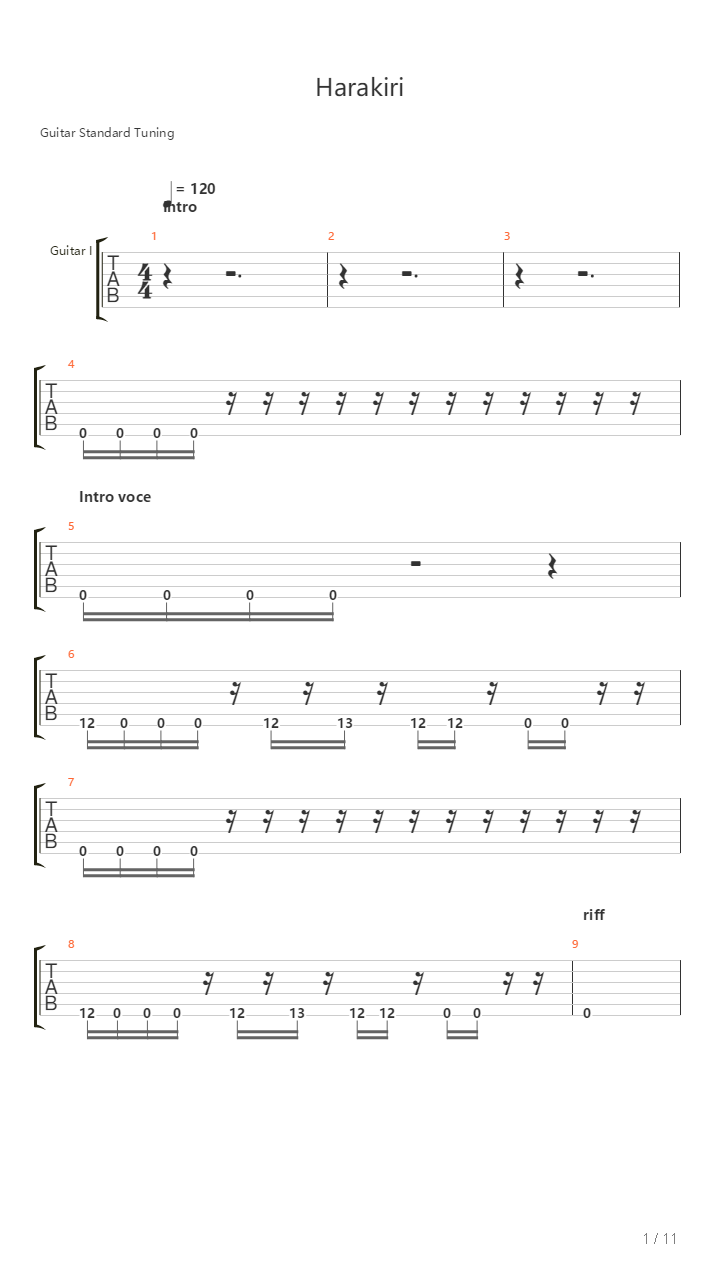 Harakiri吉他谱