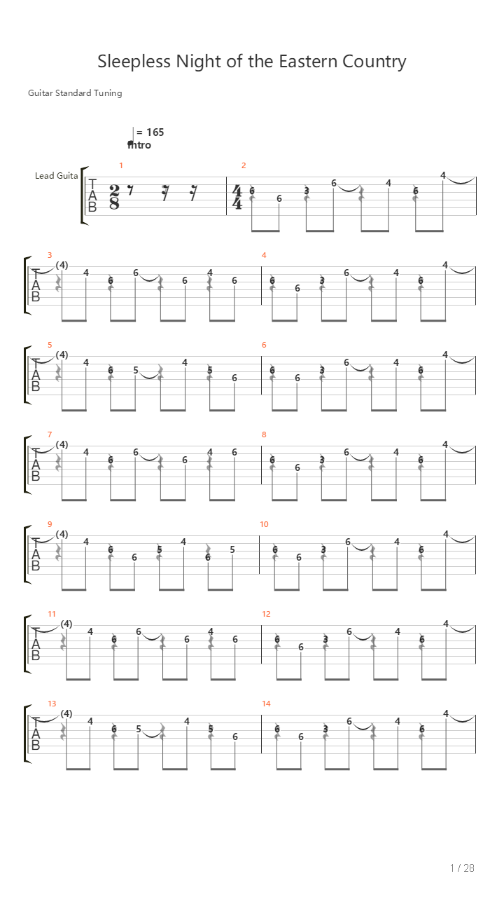 Sleepless Night Of The Eastern Country吉他谱