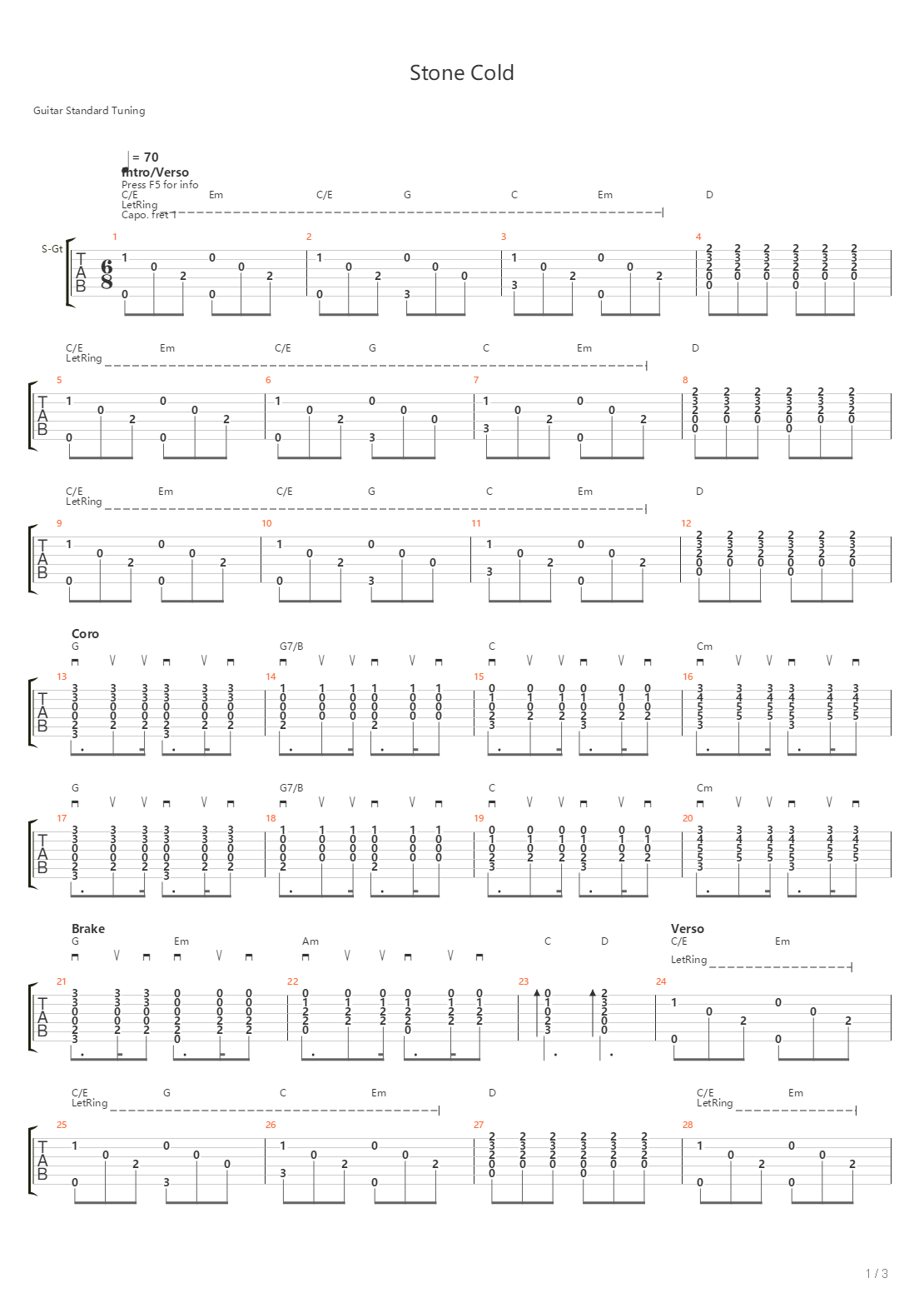 Stone Cold吉他谱