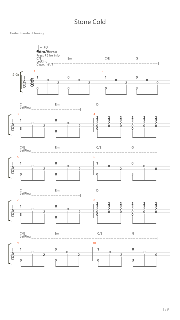 Stone Cold吉他谱
