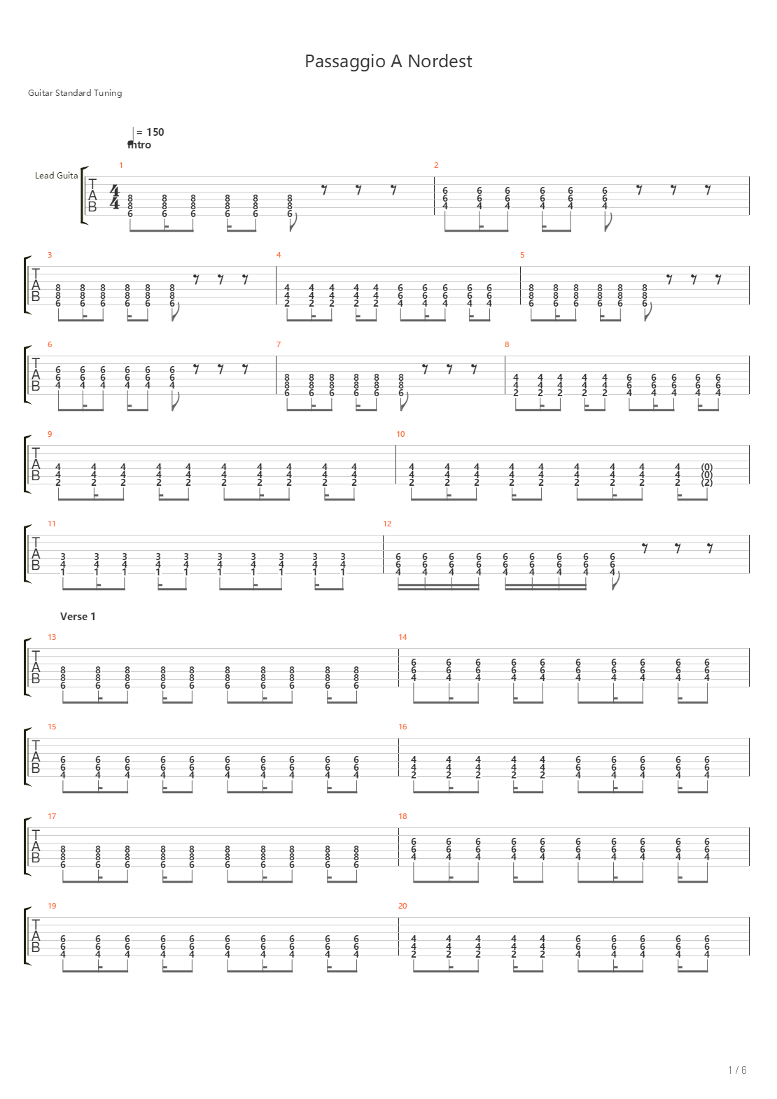 Passaggio A Nordest吉他谱