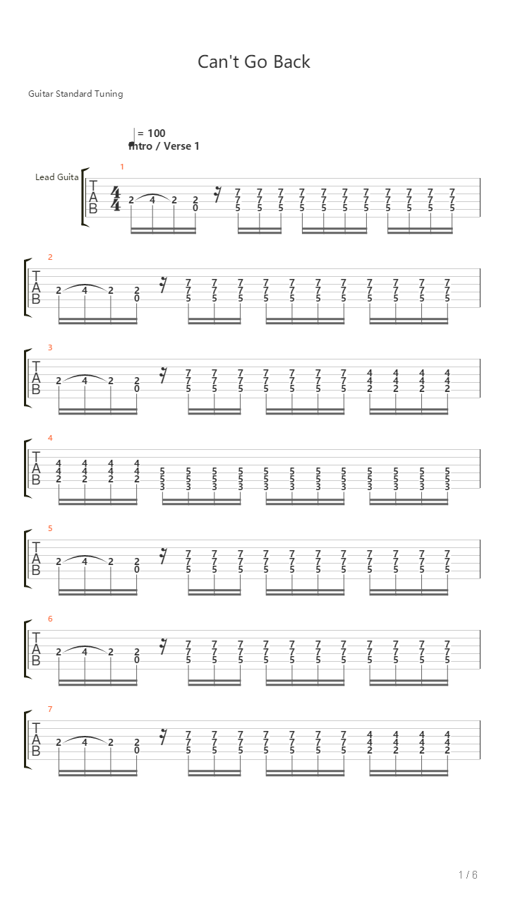 Cant Go Back吉他谱