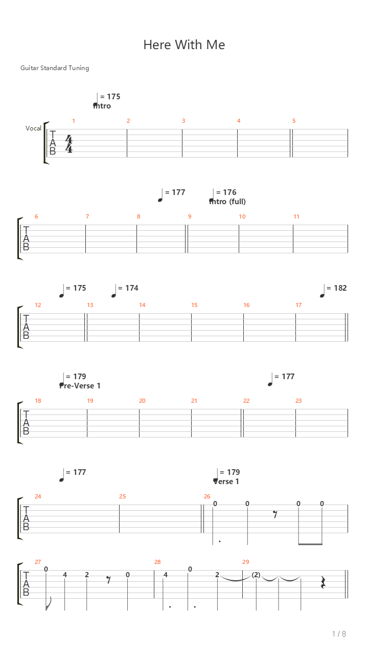 Here With Me吉他谱
