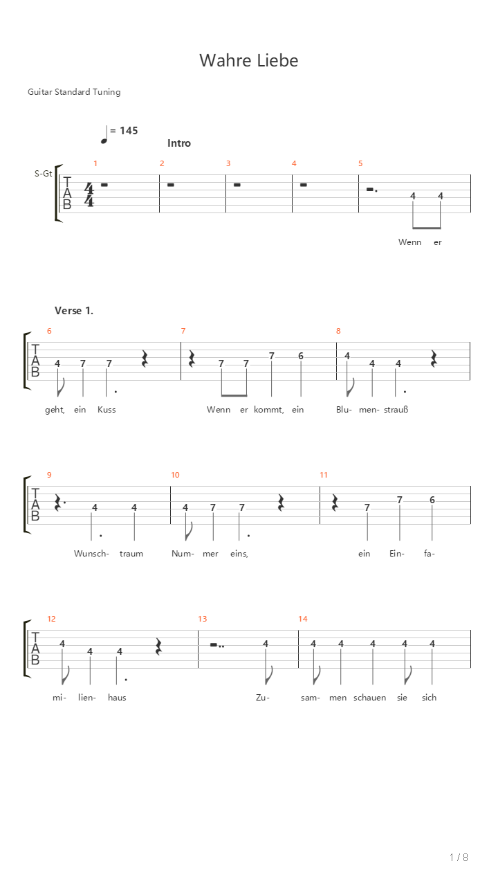 Wahre Liebe吉他谱