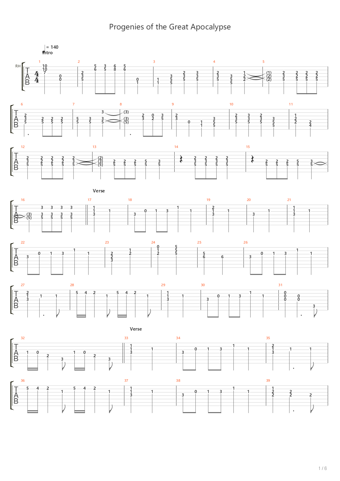 Progenies Of The Great Apocalypse吉他谱